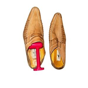 Givaldi of Italy Mens Tan Leather Woven Pointed Toe Penny Loafers Size 46